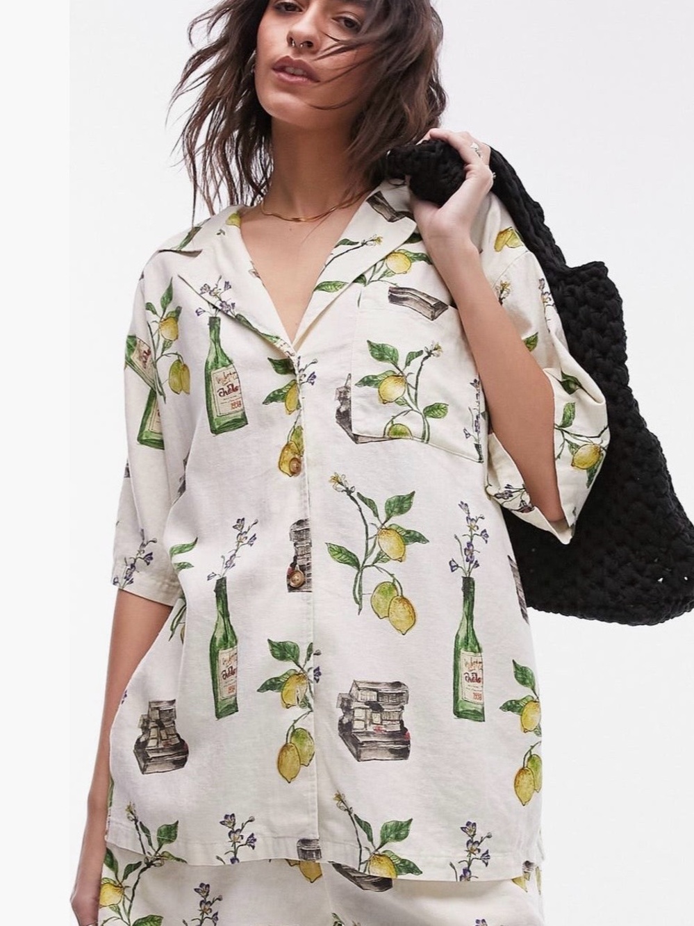 Topshop Cream Lemon & Green Print High-Waist Set